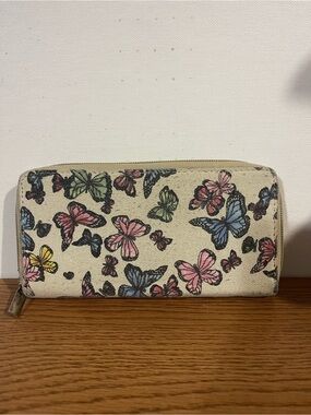 Butterfly Print Zip Wallet - Cream Pink Blue